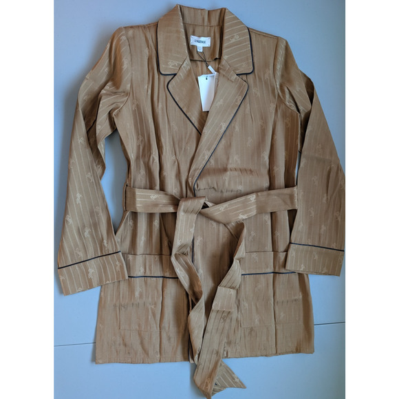 NWT L'AGENCE Skyler Collared Wrap Robe Jacket Size XXS Dark Khaki Horse #1G480 - Picture 2 of 13